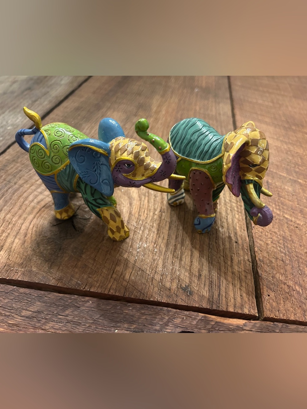 Lot of 2 Hamilton Collection Keith Mallett Triumphant Tapestry Elephant Figurine